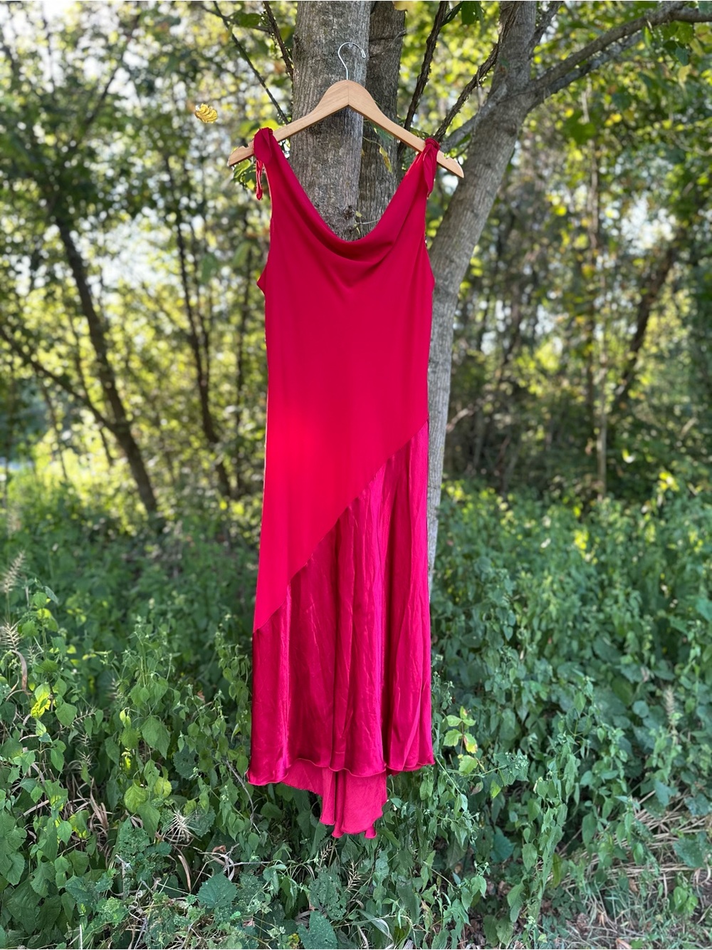 Vintage 90s Sangria Elegant Red Asymmetric Slip Formal Dress Size 12